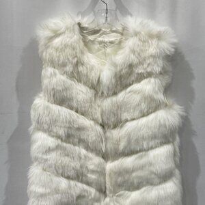 White 100% Ostrich Hair Fur Trim Sleeveless Lined Open Front Vest